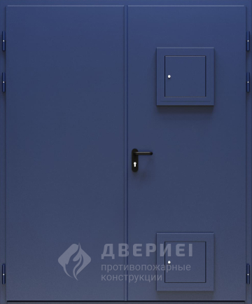 Синяя противопожарная дверь двупольная со стыковочными узламм №8 фото