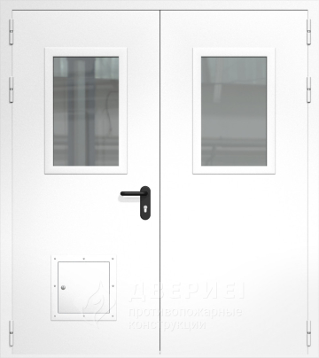 Белая противопожарная дверь со стыковочными узлами со стёклами №13 фото